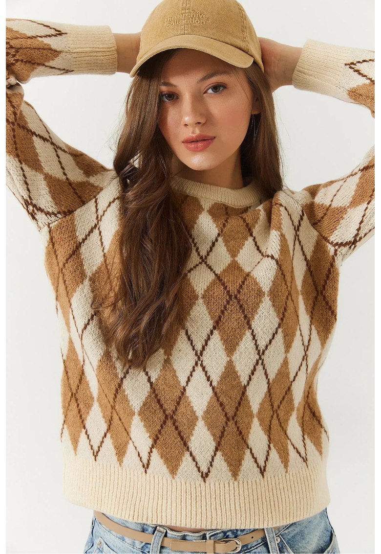 Pulover tricotat -  guler rotund - model baclava - tricot -