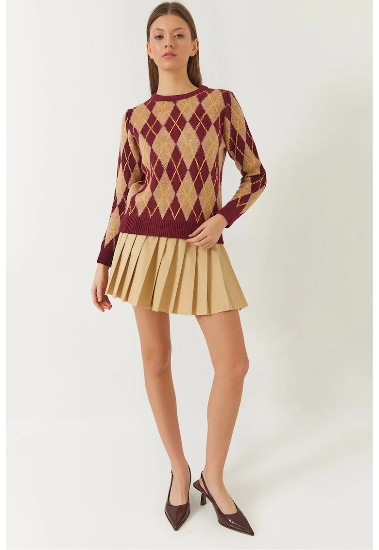 Pulover tricotat -  guler rotund - model baclava - tricot -