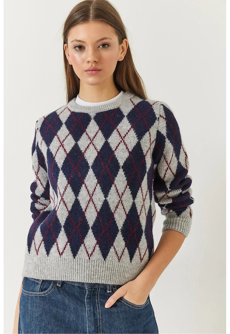 Pulover tricotat -  guler rotund - model baclava - tricot -