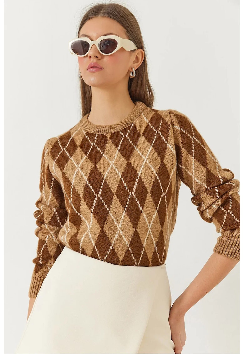 Pulover tricotat -  guler rotund - model baclava - material acrilic - poliester - polibutilena -