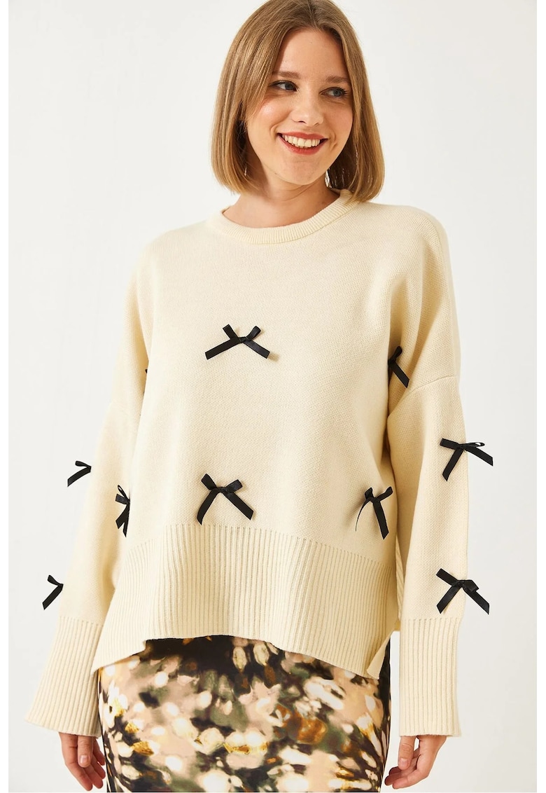 Pulover dama - acrilic - guler rotund - bej - tricot -