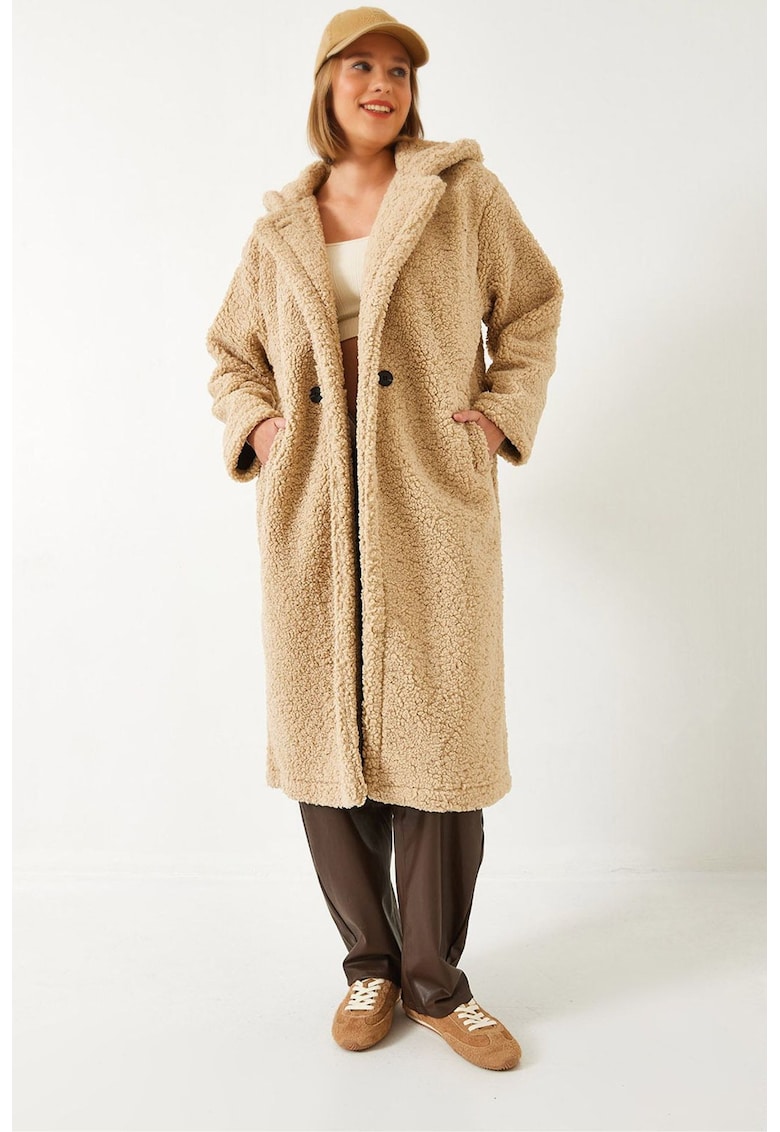 Palton lung dama -  poliester/elastan - bej