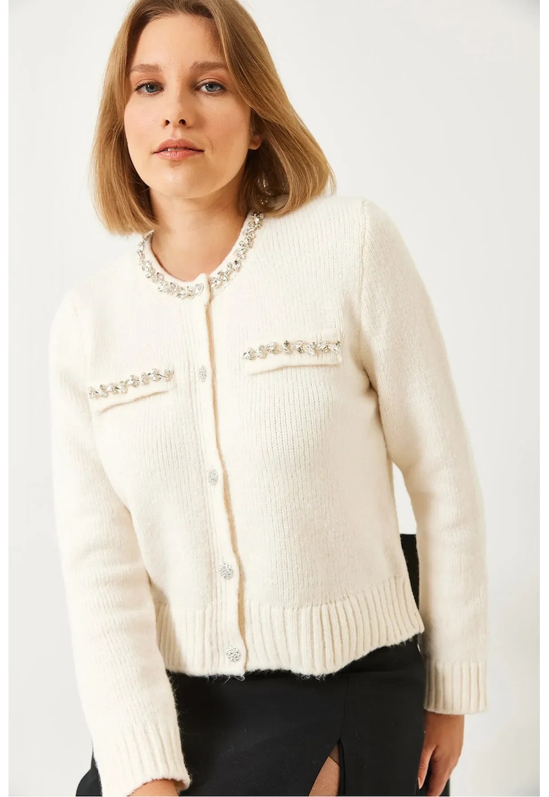 Pulover dama -  cardigan tricotat texturat - maneca lunga - bej - tricot -