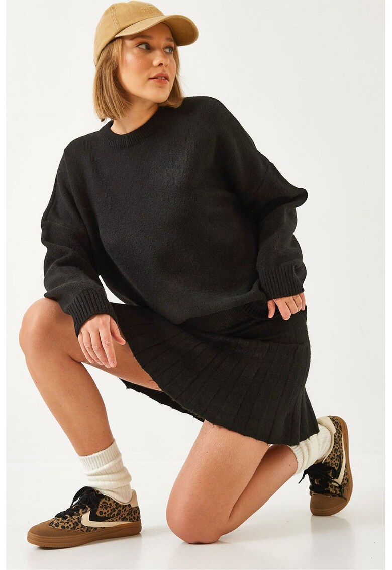 Set coordonat tricotat - model texturat - negru - tricot -