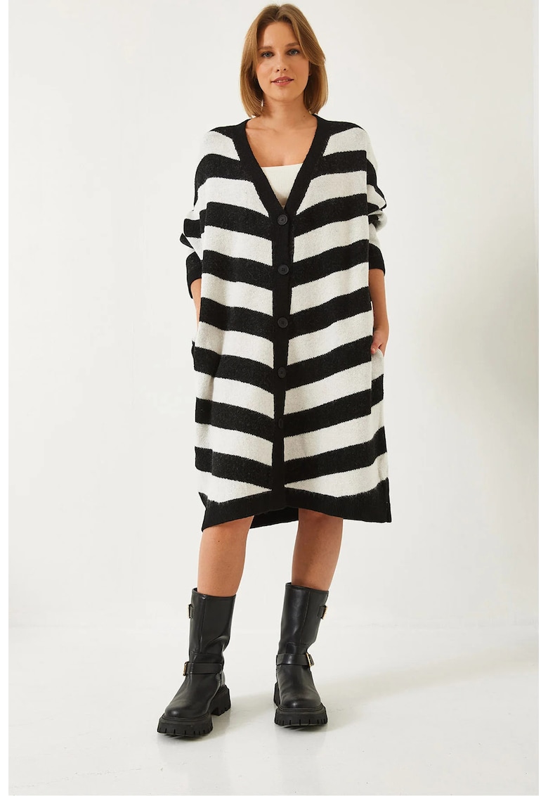 Pulover dama -  cardigan lung cu decolteu in V - tricot -