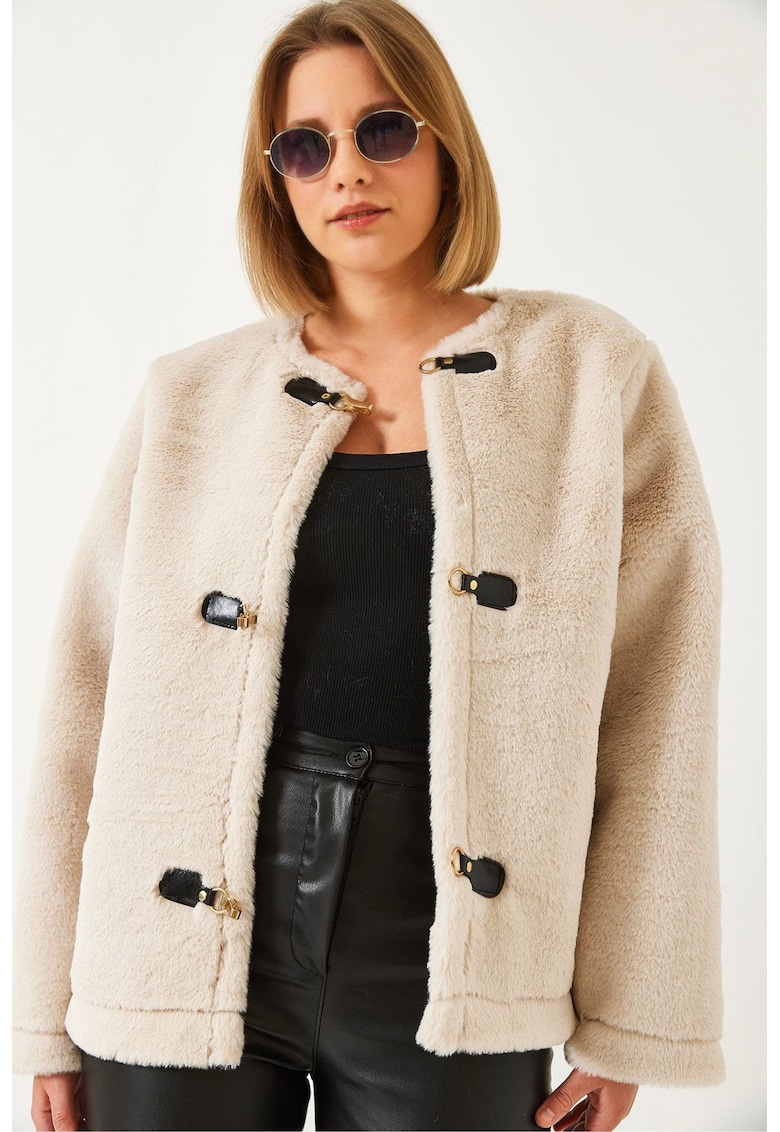 Palton scurt dama -  textil - bej