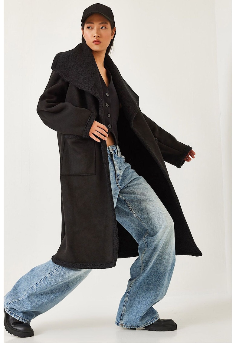 Palton lung dama -  poliester - negru