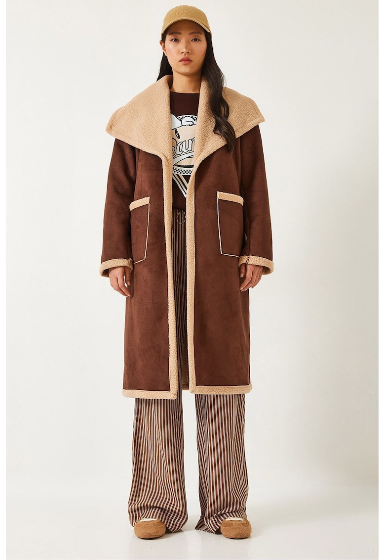 Palton lung dama -  poliester - maro scortisoara