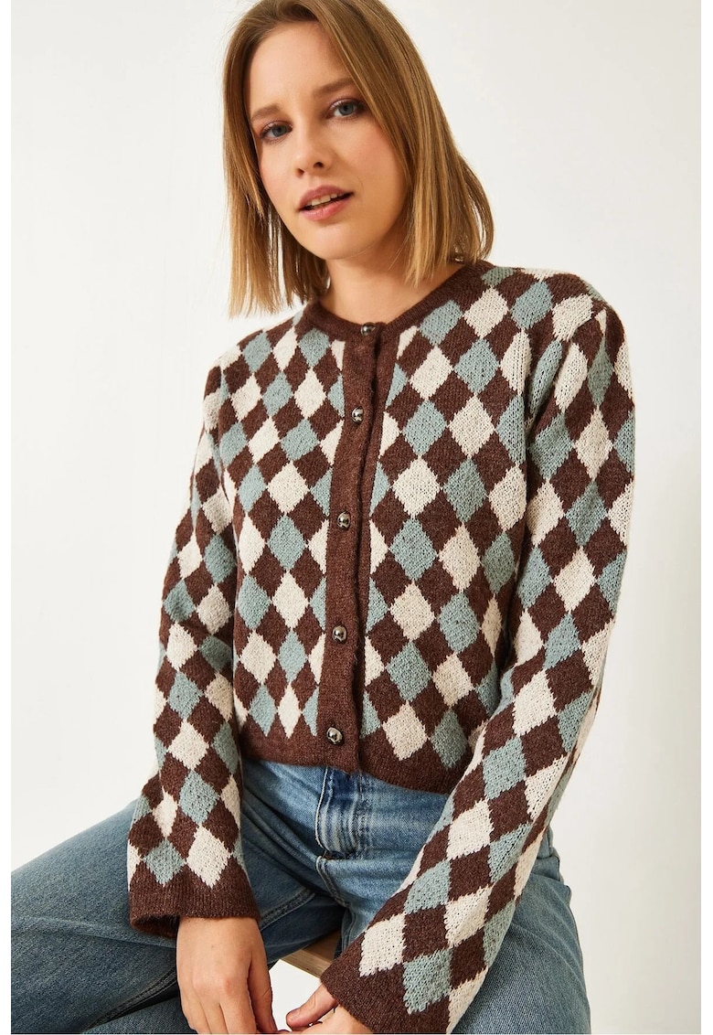 Pulover dama -  cardigan scurt cu nervuri - multicolor - tricot -