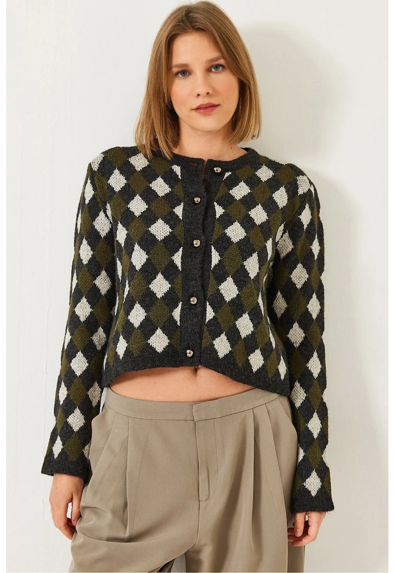 Pulover dama -  cardigan scurt cu nervuri - multicolor - tricot -