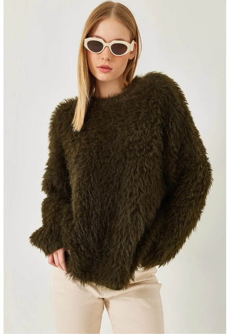 Pulover dama -  tricotat supradimensionat - detalii de plus - verde -