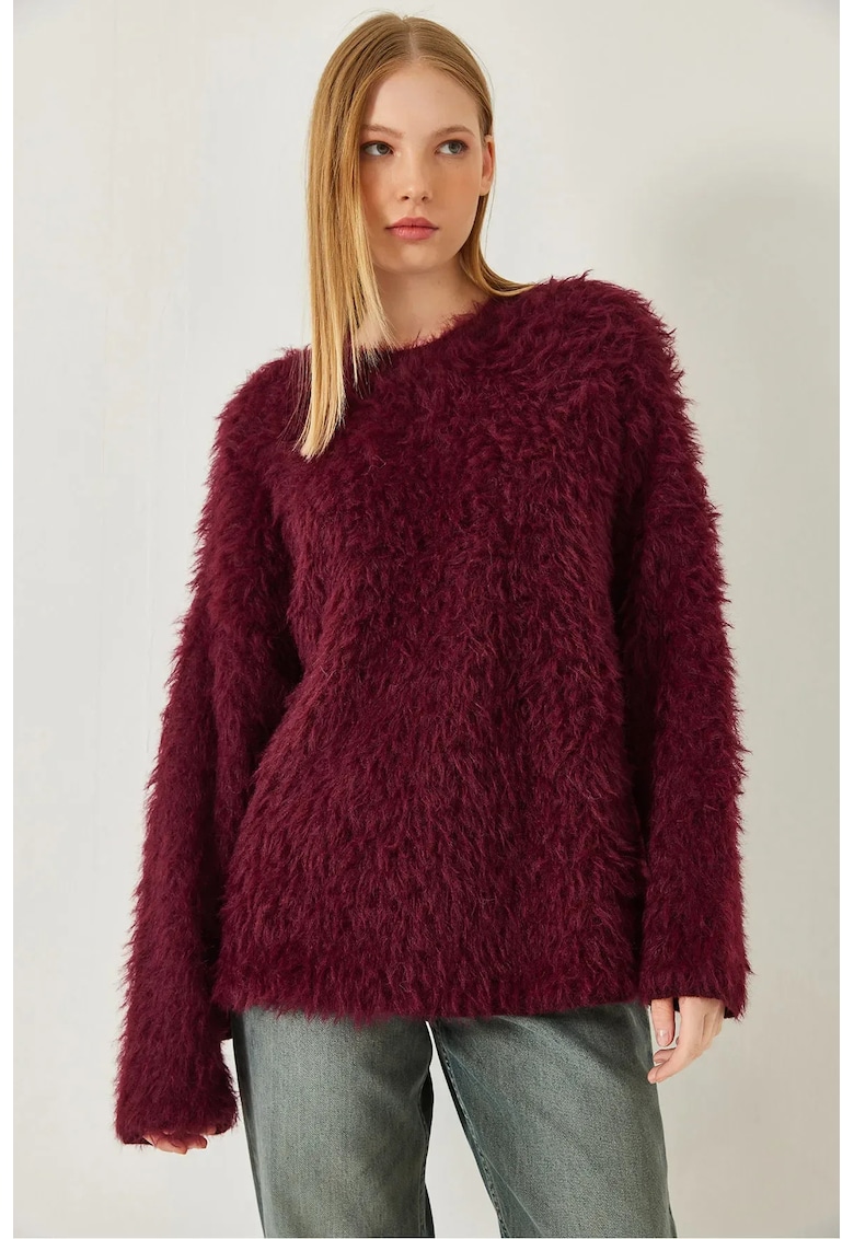 Pulover dama -  supradimensionat - detalii din plus - visiniu - tricot -