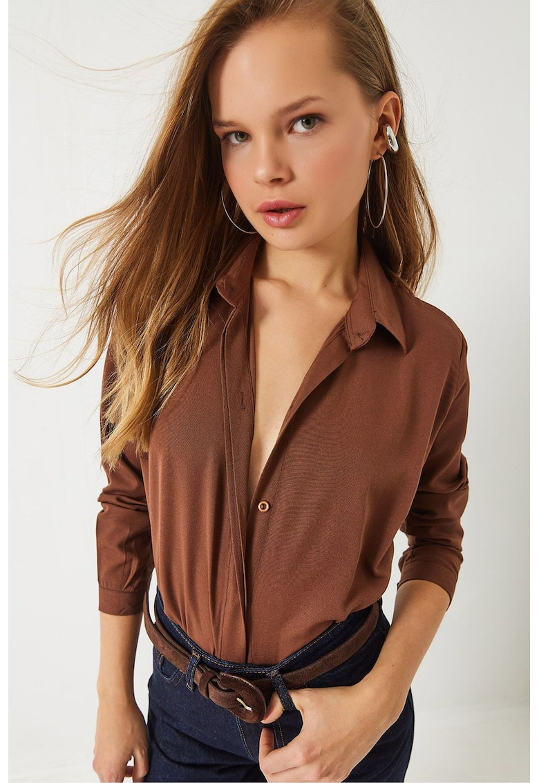 Camasi dama - camasa din poplin texturat - bumbac - maro scortisoara