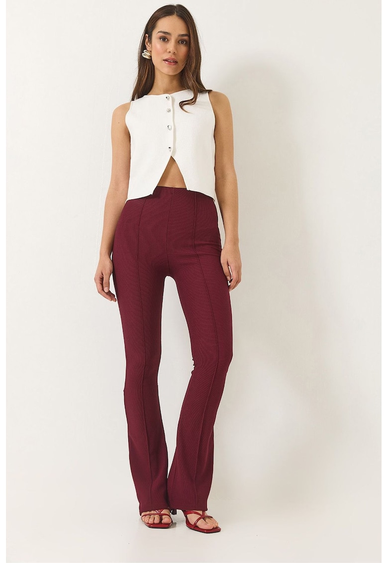 Pantaloni dama - poliester/lycra - talie inalta - evazati - visiniu