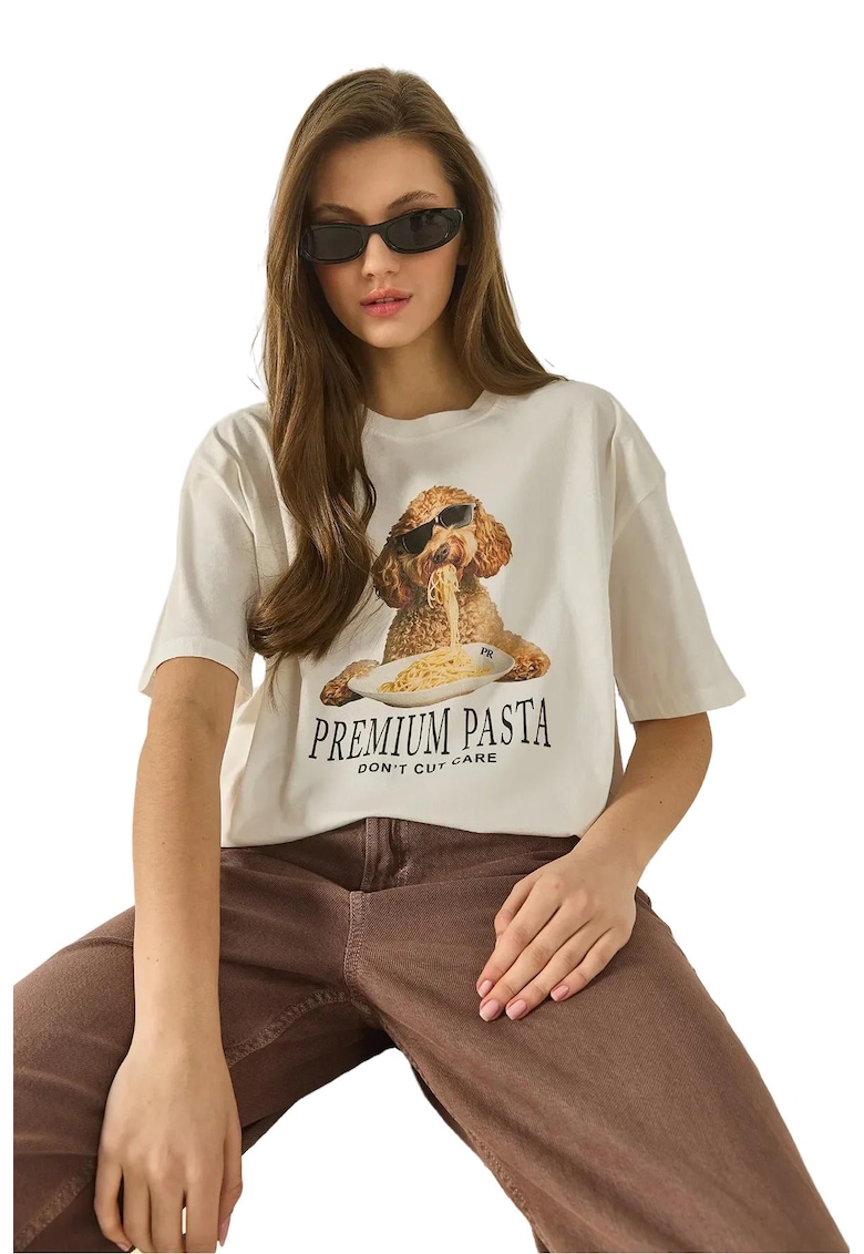 Tricou dama - supradimensionat - cu imprimeu - bumbac - multicolor -