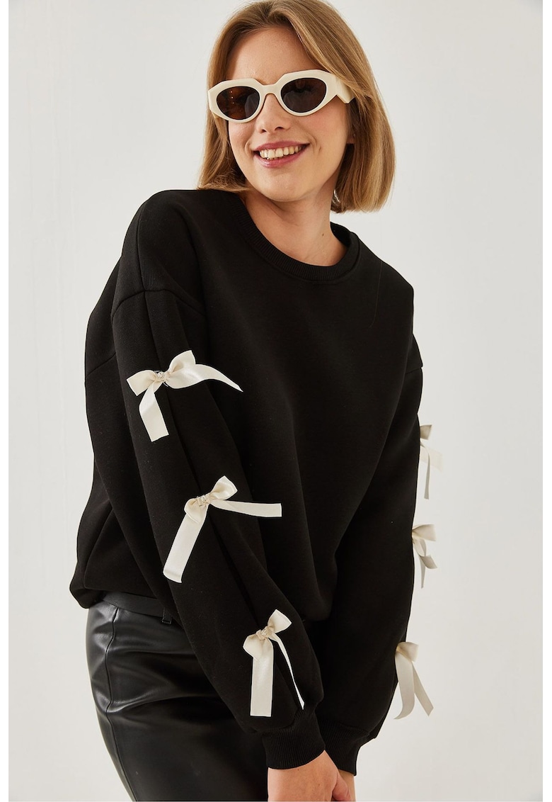 Hanorac guler rotund - croiala lejera - negru - bumbac Hanorac guler rotund - croiala lejera - negru - bumbac