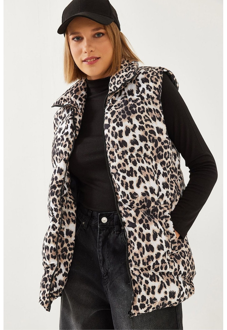 Vesta dama -  din piele ecologica - imprimeu leopard - multicolor