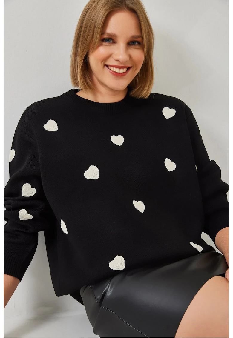 Pulover dama  cu guler rotund - croiala lejera - negru - tricot -