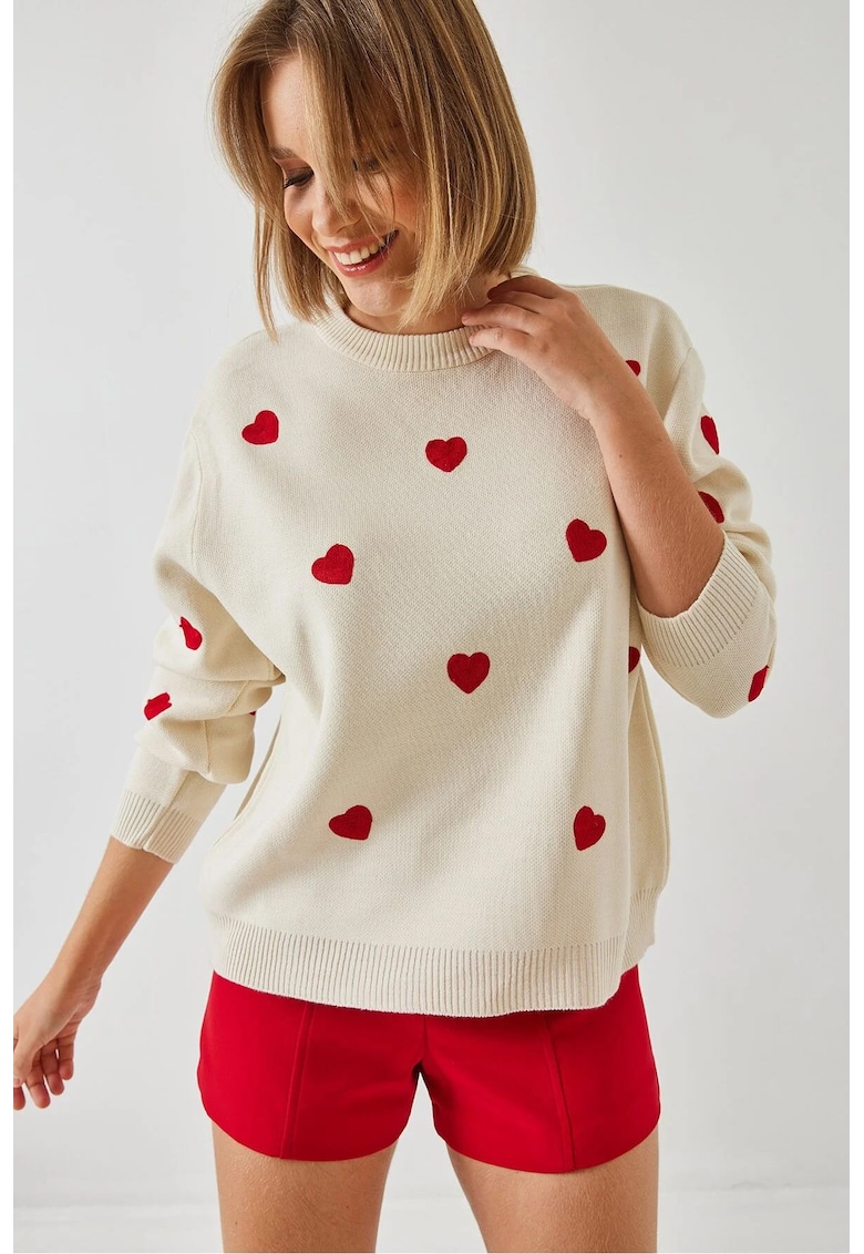 Pulover dama  bej - tricot - guler rotund - croiala lejera -
