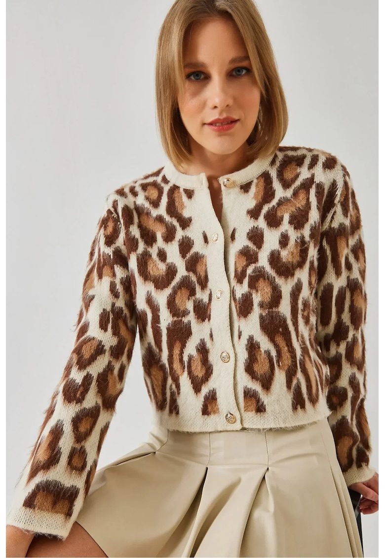 Cardigan scurt - HiCCUP - imprimeu leopard - tricot -