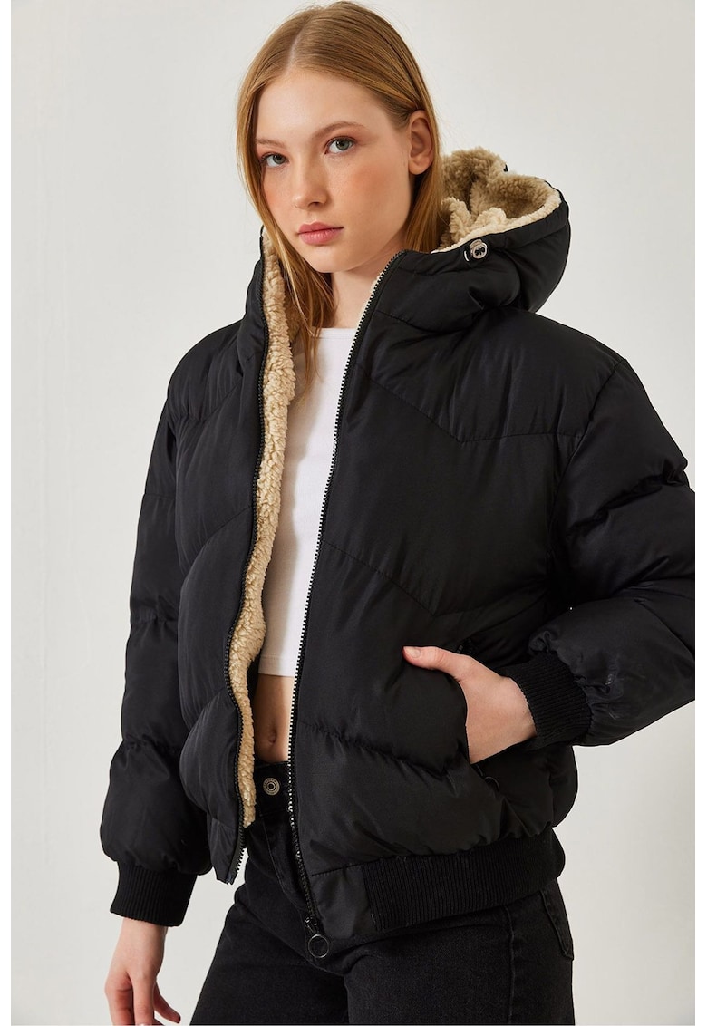 Jacheta dama - cu gluga - poliester/elastan - negru