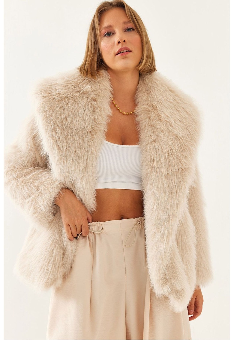 Jacheta dama blana artificiala - guler sal - maro melanj -