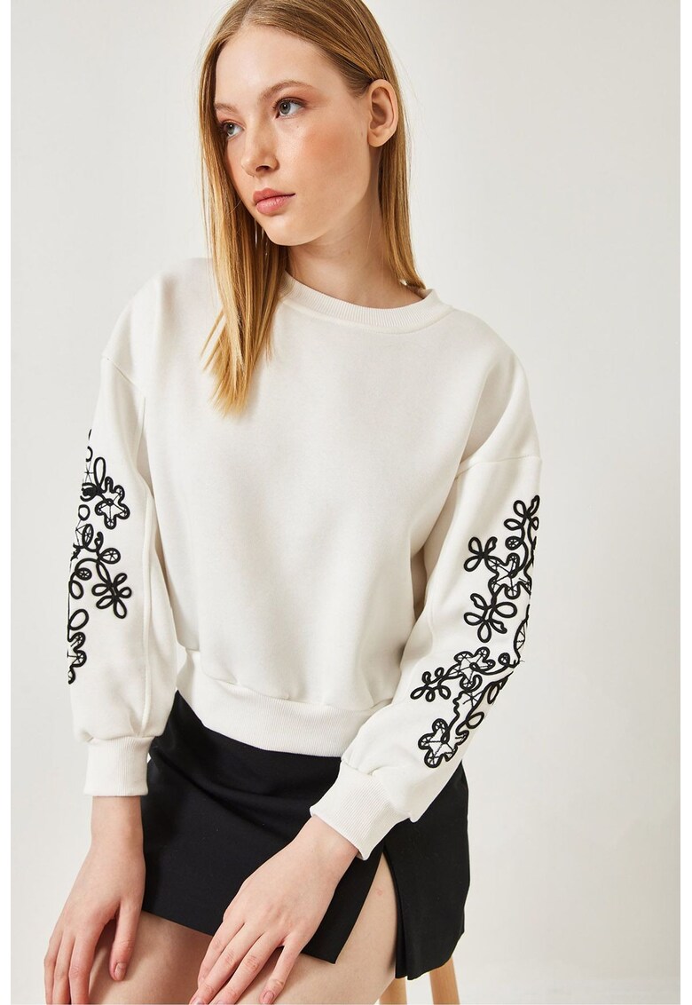 Hanorac dama - cu maneca lunga - guler rotund - bej - bumbac