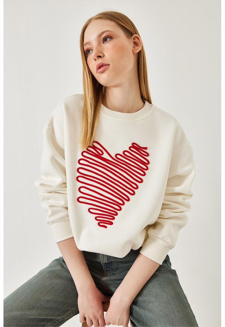 Hanorac dama -  din bumbac - guler rotund - bej