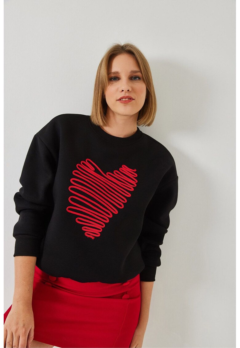 Hanorac dama - brodat - negru - bumbac