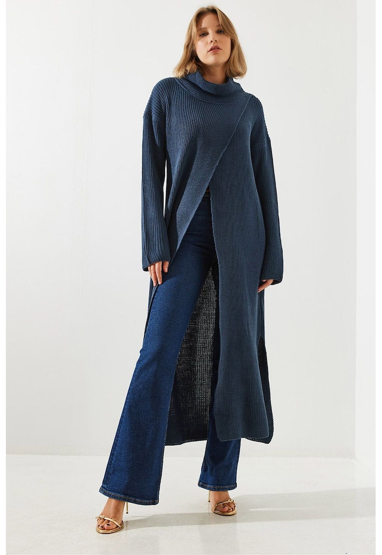 Pulover maxi -  texturat - guler inalt - crapatura - mov - jerseu -