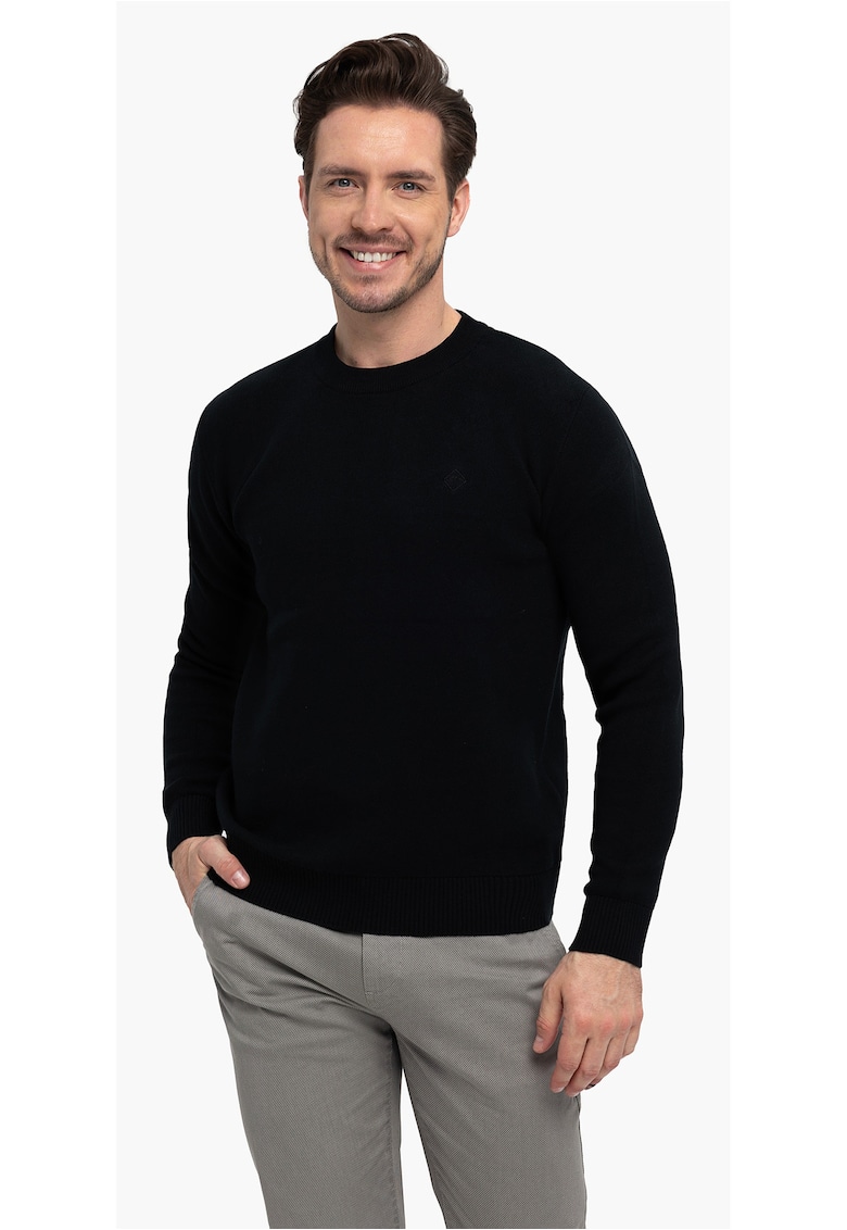 Pulover clasic din bumbac - decolteu la baza gatului - S-Todd - Negru
