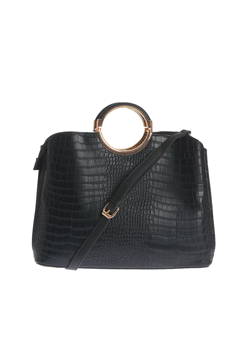 Geanta eleganta neagra cu manere rotunde aurii