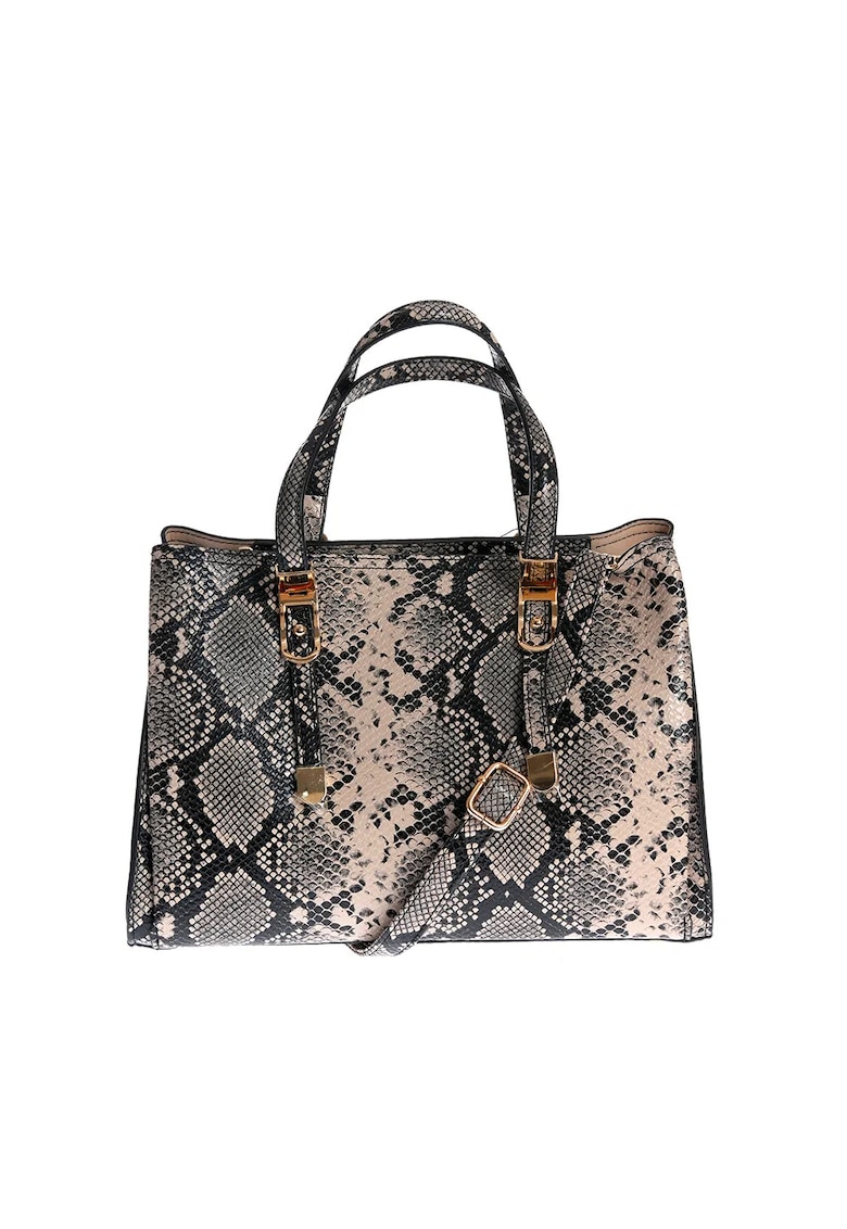 Geanta eleganta cu imprimeu piele de sarpe si accesorii aurii