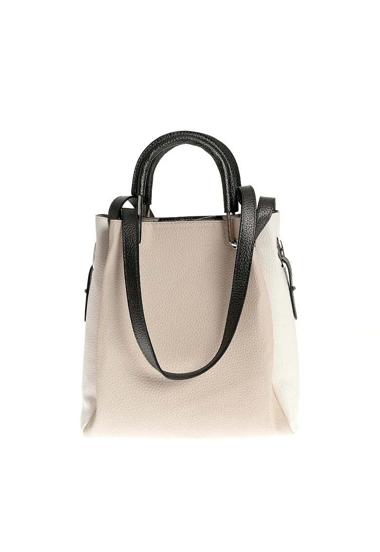Geanta moderna crem cu manere contrastante gri Geanta moderna crem cu manere contrastante gri