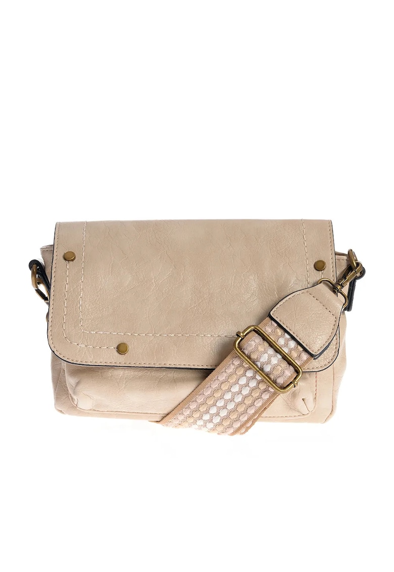 Geanta crem casual cu bareta impletita ajustabila