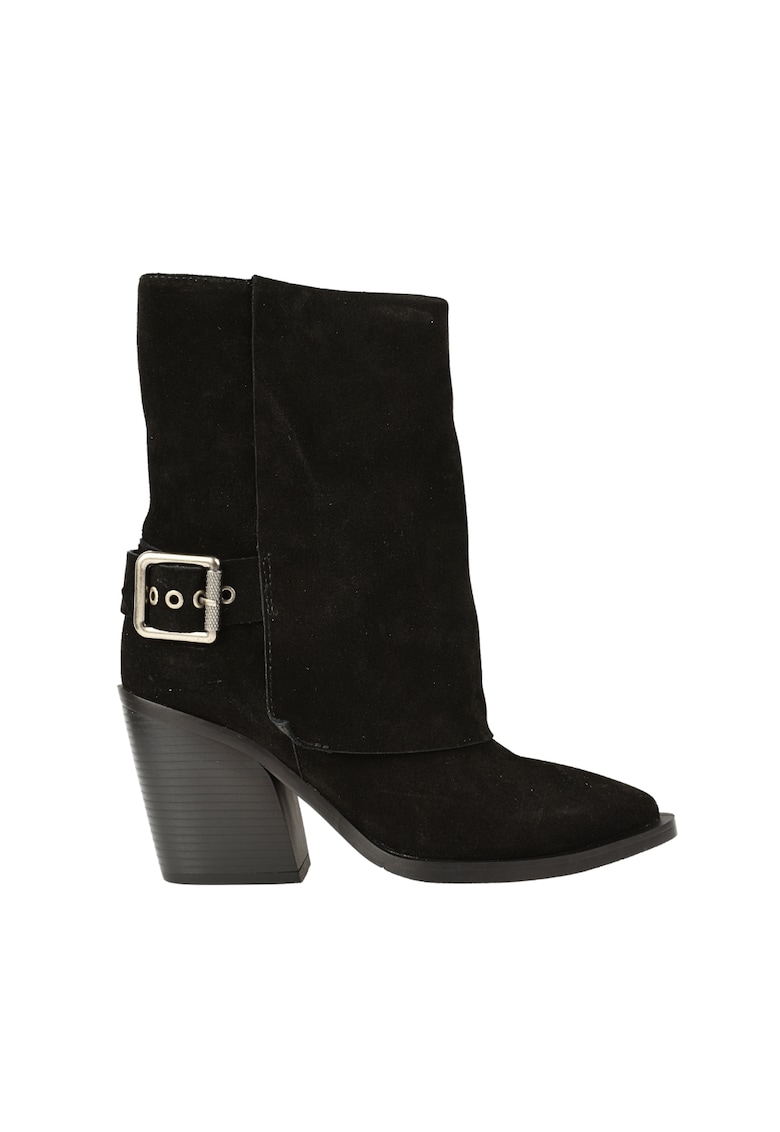 Ghete elegante - dama - XS70016A negru - piele intoarsa - cu toc