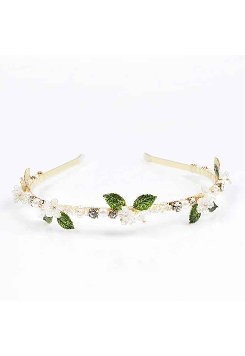 Bentita de par cu flori albe si frunze verzi