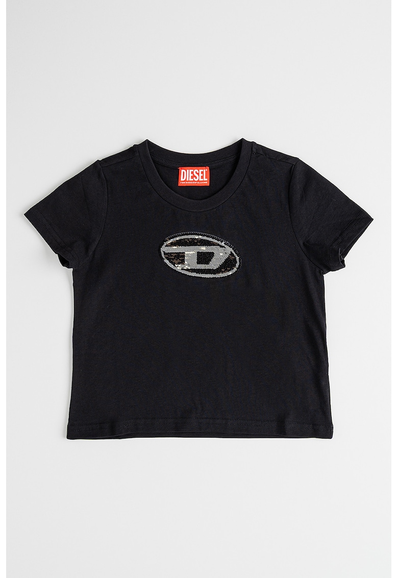 Tricou din bumbac cu logo din paiete