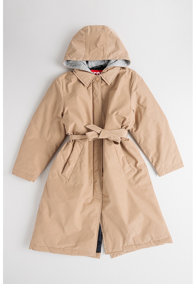 Palton petrecut cu cordon in talie si gluga