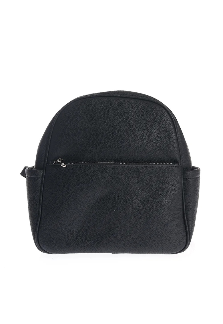 Rucsac negru din piele ecologica si buzunar frontal Rucsac negru din piele ecologica si buzunar frontal