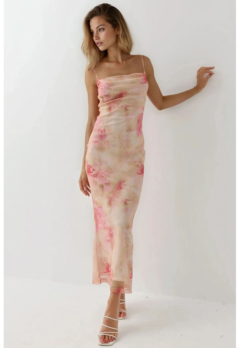 Rochie maxi mulata imprimeu - roz orhidee - jerseu Rochie maxi mulata imprimeu - roz orhidee - jerseu