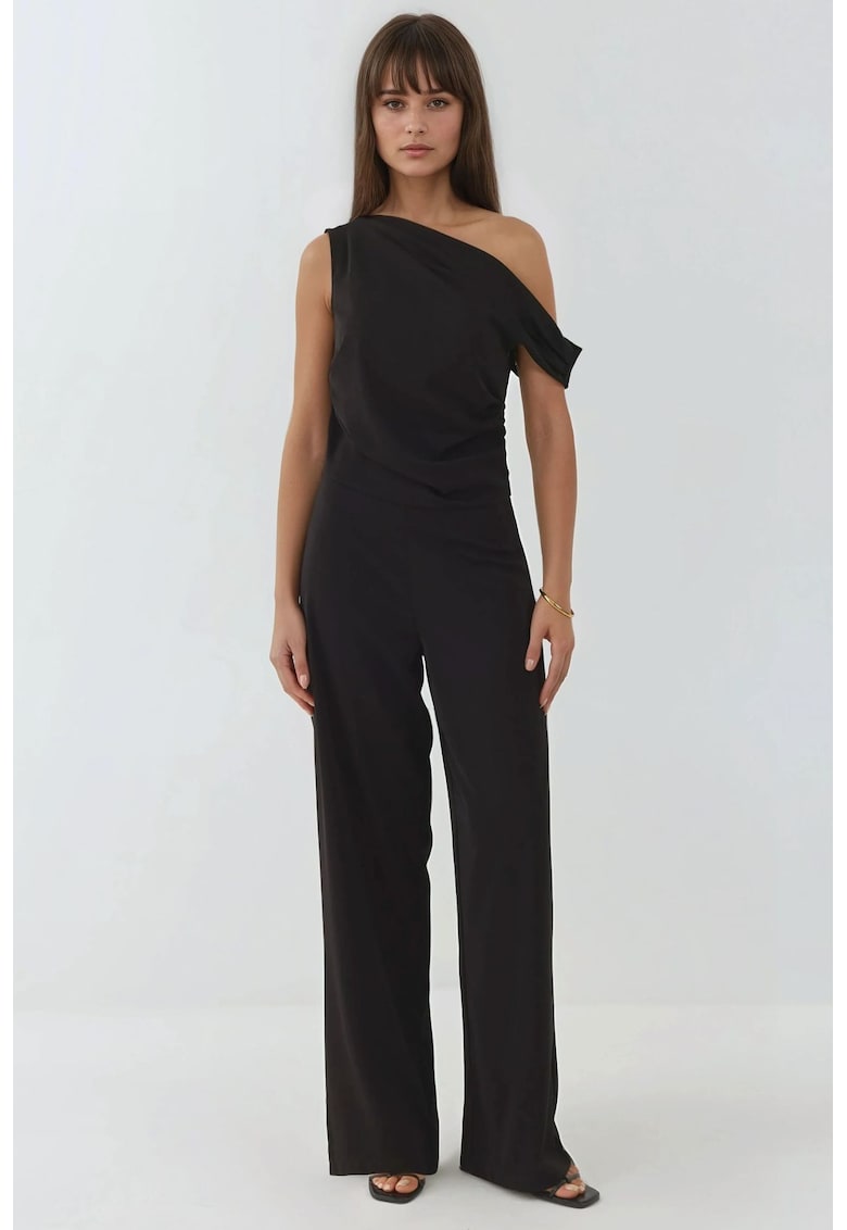 Salopeta dama - cu guler asimetric - croi larg - textil - negru