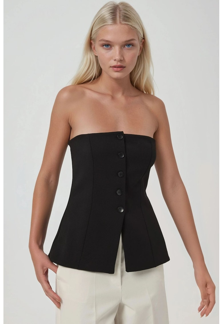 Top - top fara bretele - nasturi - negru - textil