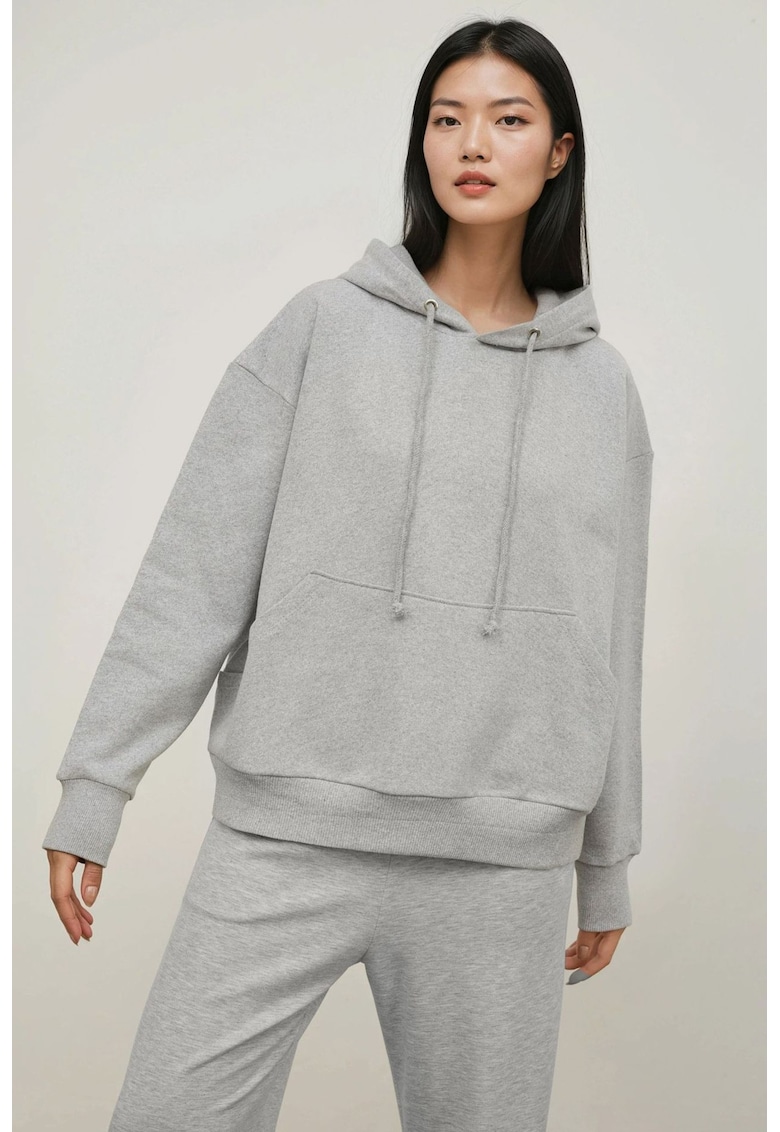 Hanorac dama supradimensionat - gluga - gri - tricot