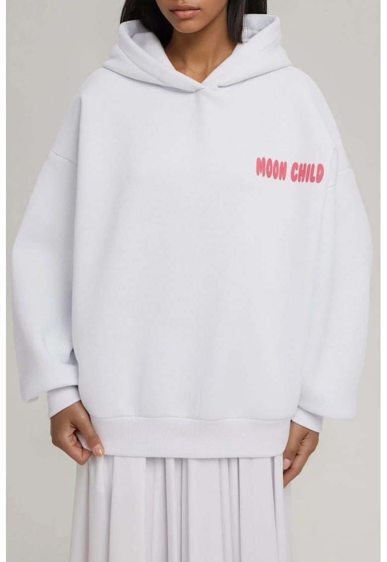 Hanorac dama supradimensionat - imprimeu unic - alb-galbui - tesatura tricotata