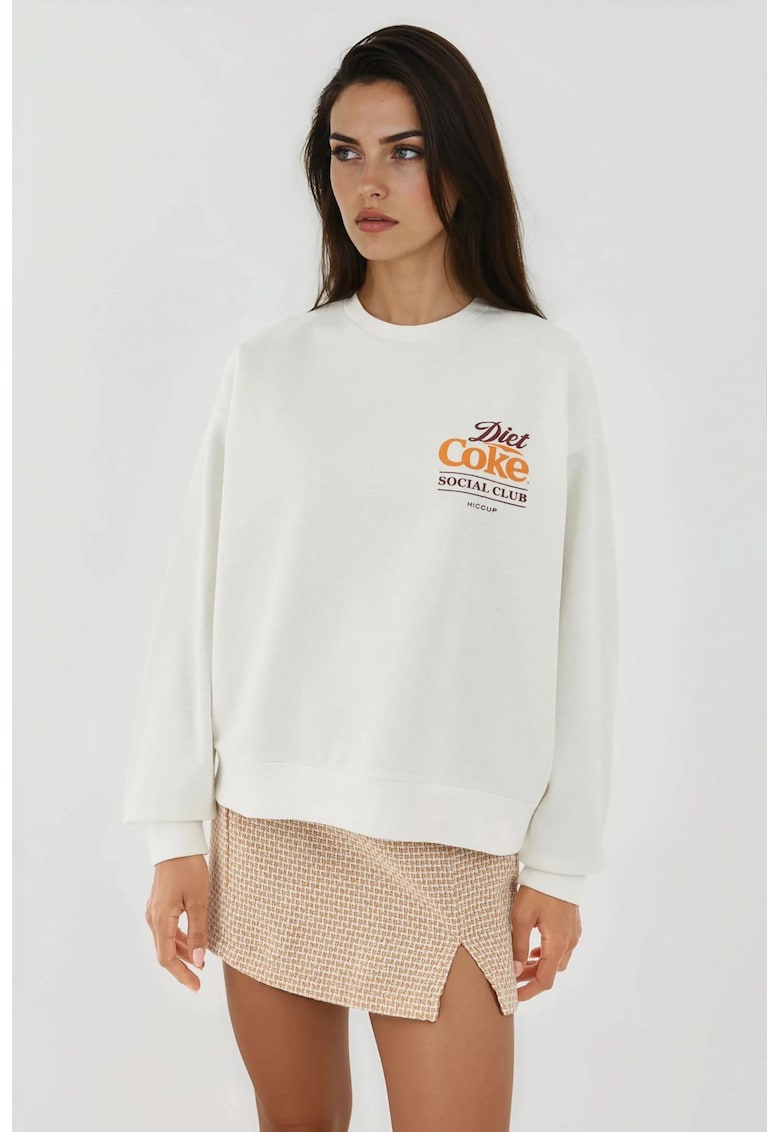 Hanorac dama  guler rotund - imprimeu - alb-galbui - textil