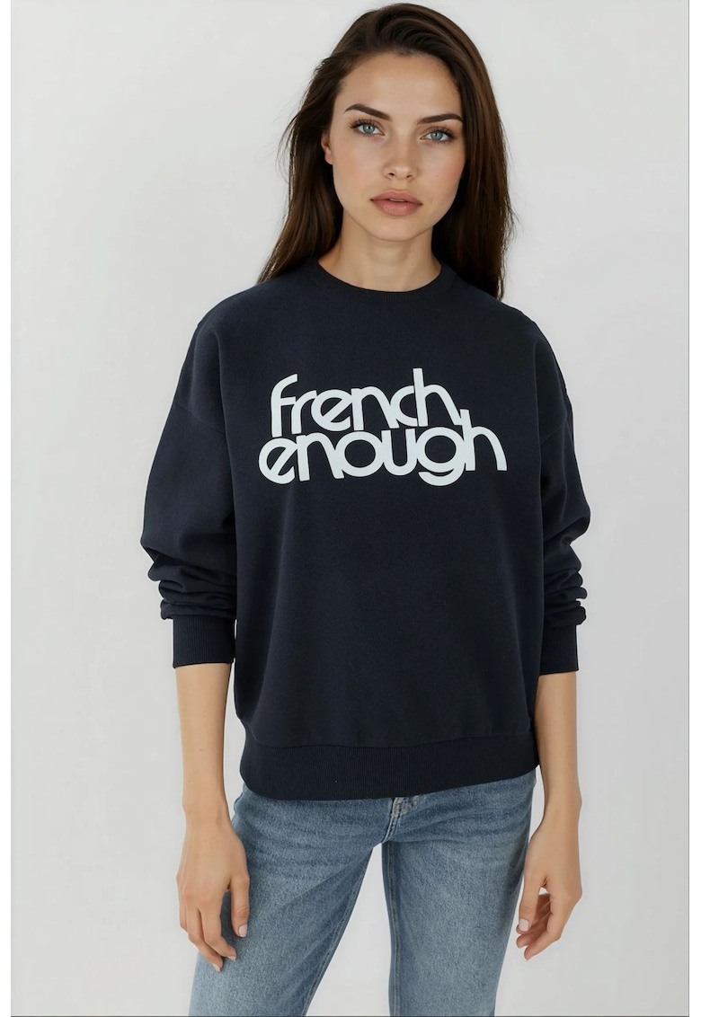 Hanorac dama - maneca lunga - guler rotund - imprimeu - bleumarin - tricot