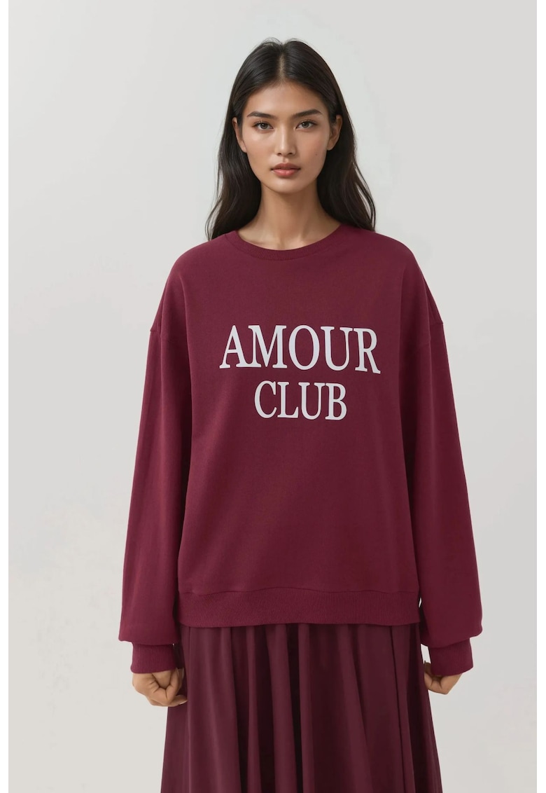 Hanorac dama guler rotund - croiala relaxata - caramiziu - tricot Hanorac dama guler rotund - croiala relaxata - caramiziu - tricot