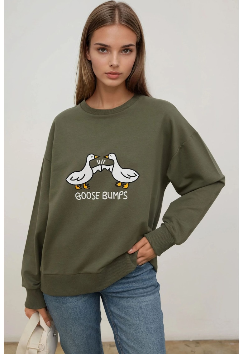 Hanorac dama -  guler rotund - croiala lejera - kaki - tricot