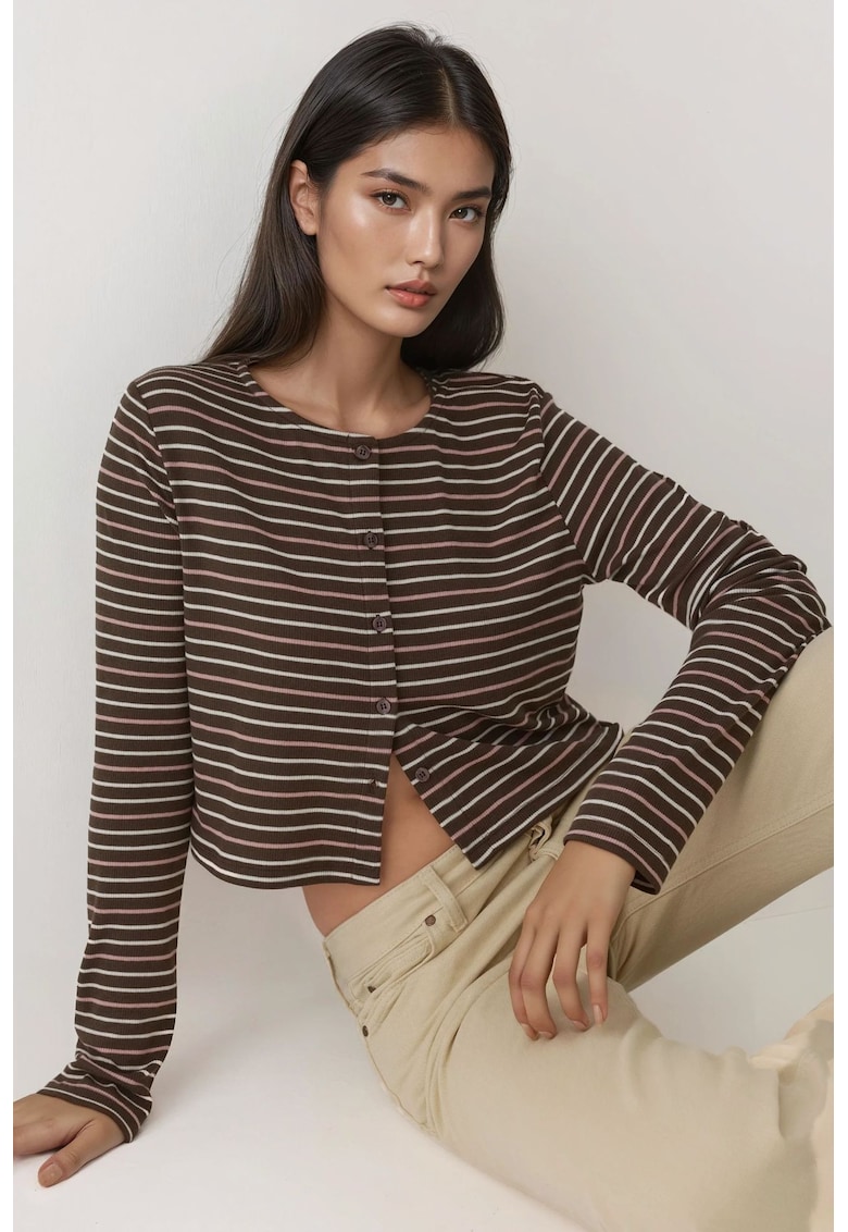 Top dama - scurt - cu guler rotund - cu nasturi - maro - din viscoza